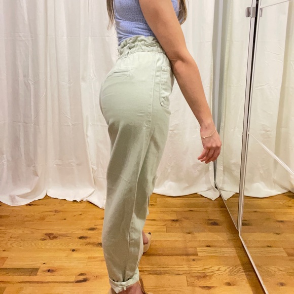 Zara Light Green Paper Bag Waist Jeans - Picture 4 of 6